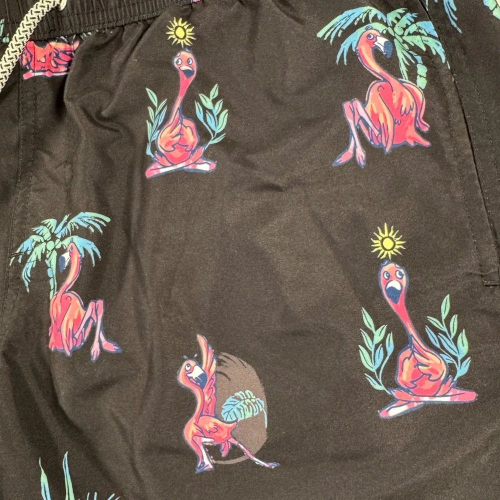 Maamgic Swim Trunks Mens Medium Black Yoga Flamingo Print Excellent Board Shorts